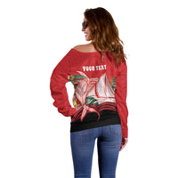 Vavau Sailing Festival Tonga Personalised Off Shoulder Sweater Humpback Whale Sailboat Tropical Vibes