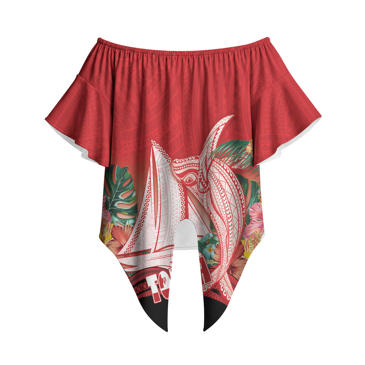 Vavau Sailing Festival Tonga Personalised Off Shoulder Wrap Waist Top Humpback Whale Sailboat Tropical Vibes