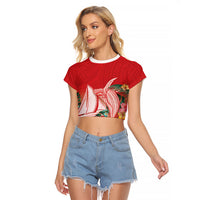 Vavau Sailing Festival Tonga Personalised Raglan Cropped T Shirt Humpback Whale Sailboat Tropical Vibes