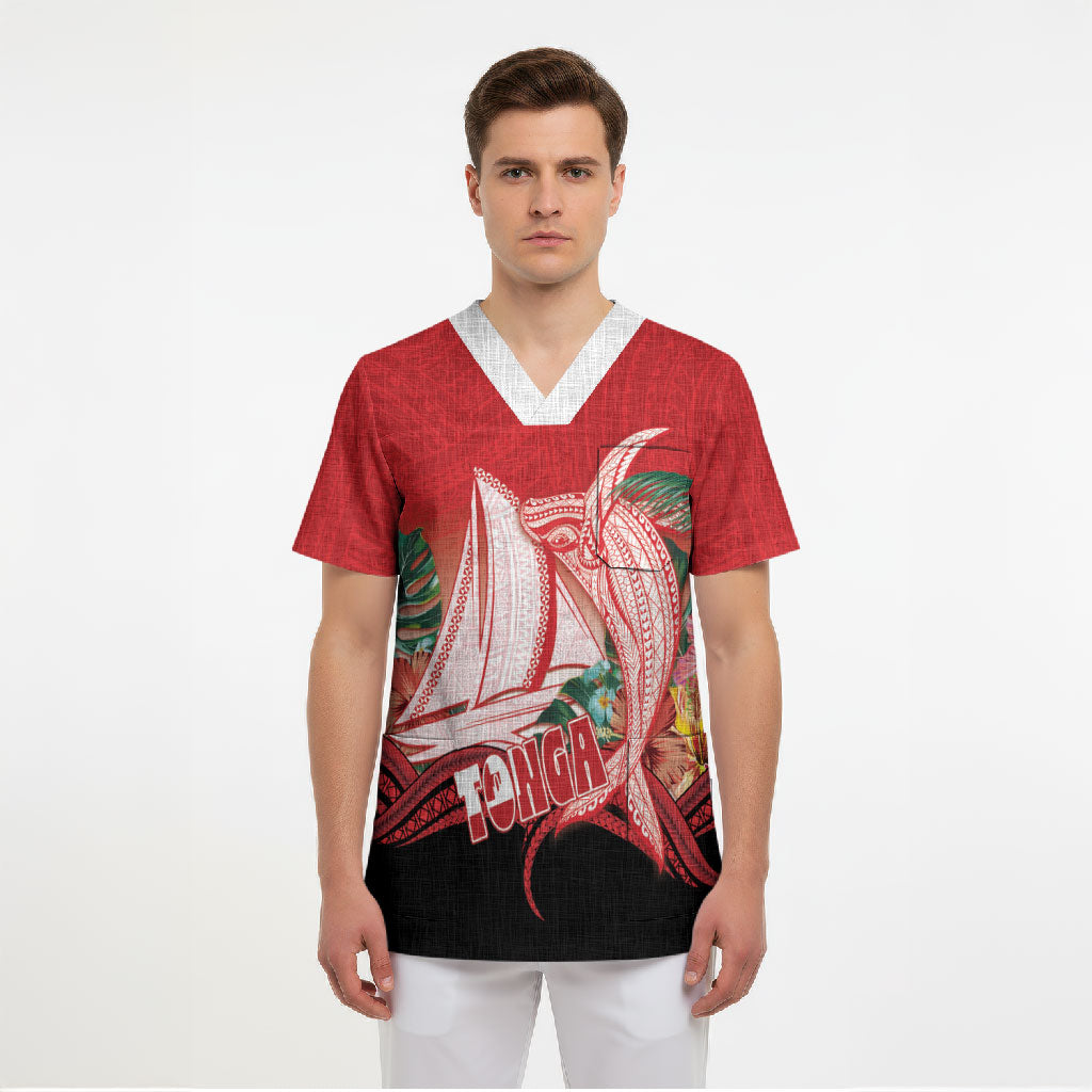 Vavau Sailing Festival Tonga Personalised Scrub Top Humpback Whale Sailboat Tropical Vibes