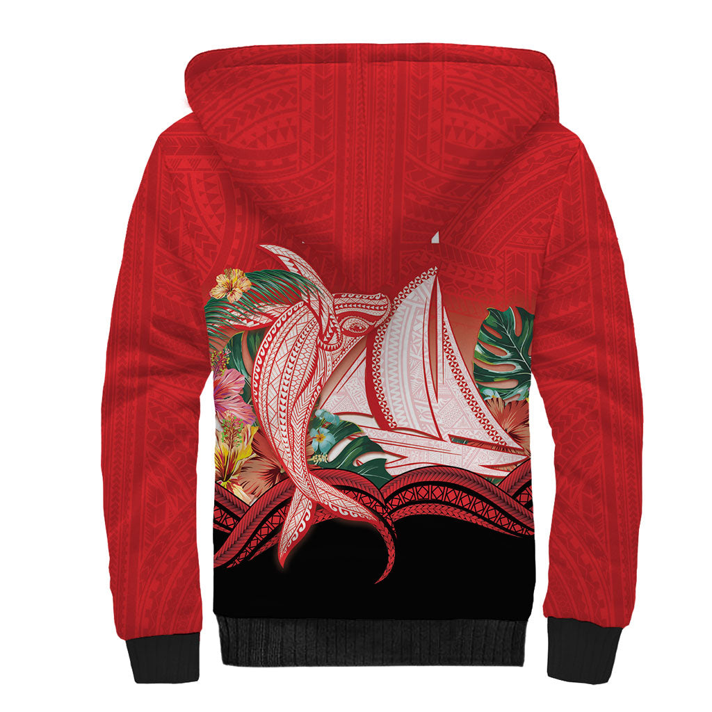 Vavau Sailing Festival Tonga Personalised Sherpa Hoodie Humpback Whale Sailboat Tropical Vibes