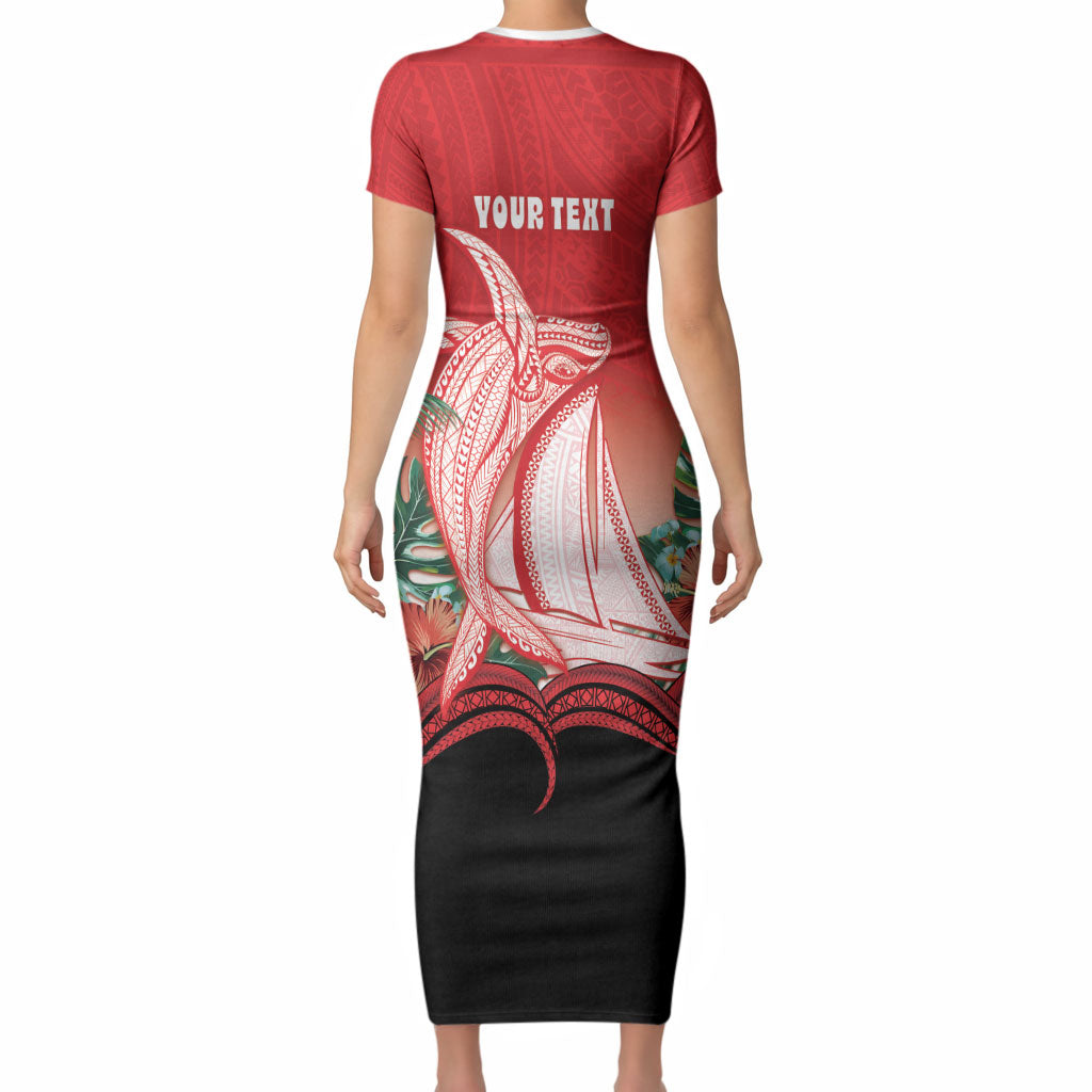Vavau Sailing Festival Tonga Personalised Short Sleeve Bodycon Dress Humpback Whale Sailboat Tropical Vibes