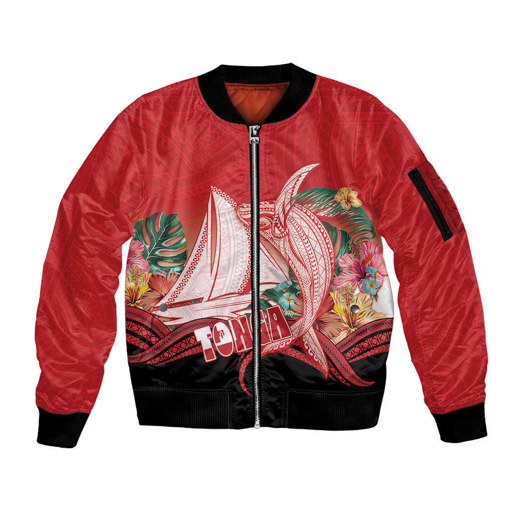 Vavau Sailing Festival Tonga Personalised Sleeve Zip Bomber Jacket Humpback Whale Sailboat Tropical Vibes