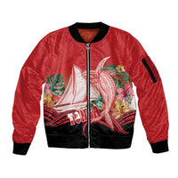 Vavau Sailing Festival Tonga Personalised Sleeve Zip Bomber Jacket Humpback Whale Sailboat Tropical Vibes