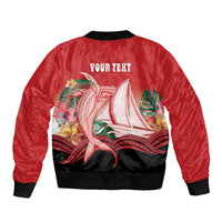 Vavau Sailing Festival Tonga Personalised Sleeve Zip Bomber Jacket Humpback Whale Sailboat Tropical Vibes