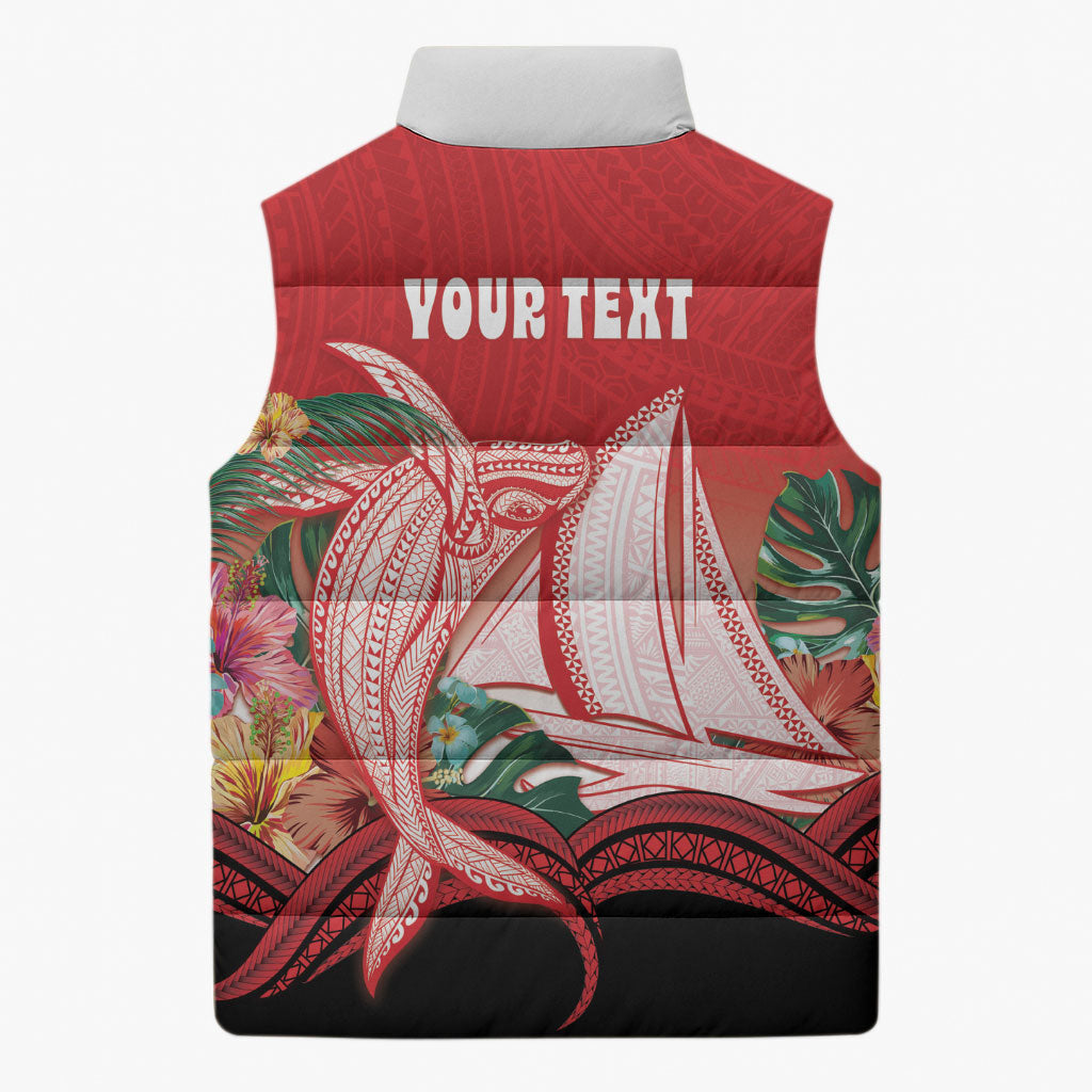 Vavau Sailing Festival Tonga Personalised Sleeveless Puffer Jacket Humpback Whale Sailboat Tropical Vibes