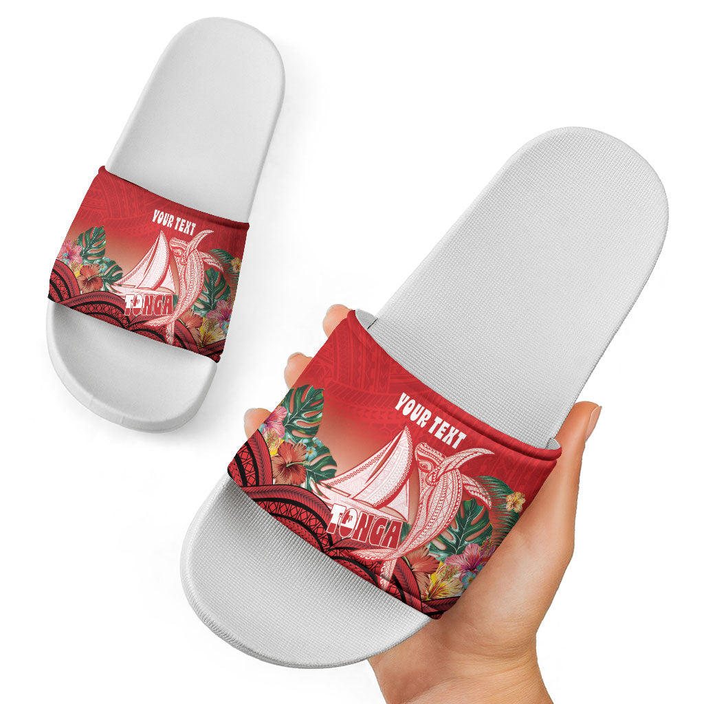 Vavau Sailing Festival Tonga Personalised Slide Sandals Humpback Whale Sailboat Tropical Vibes