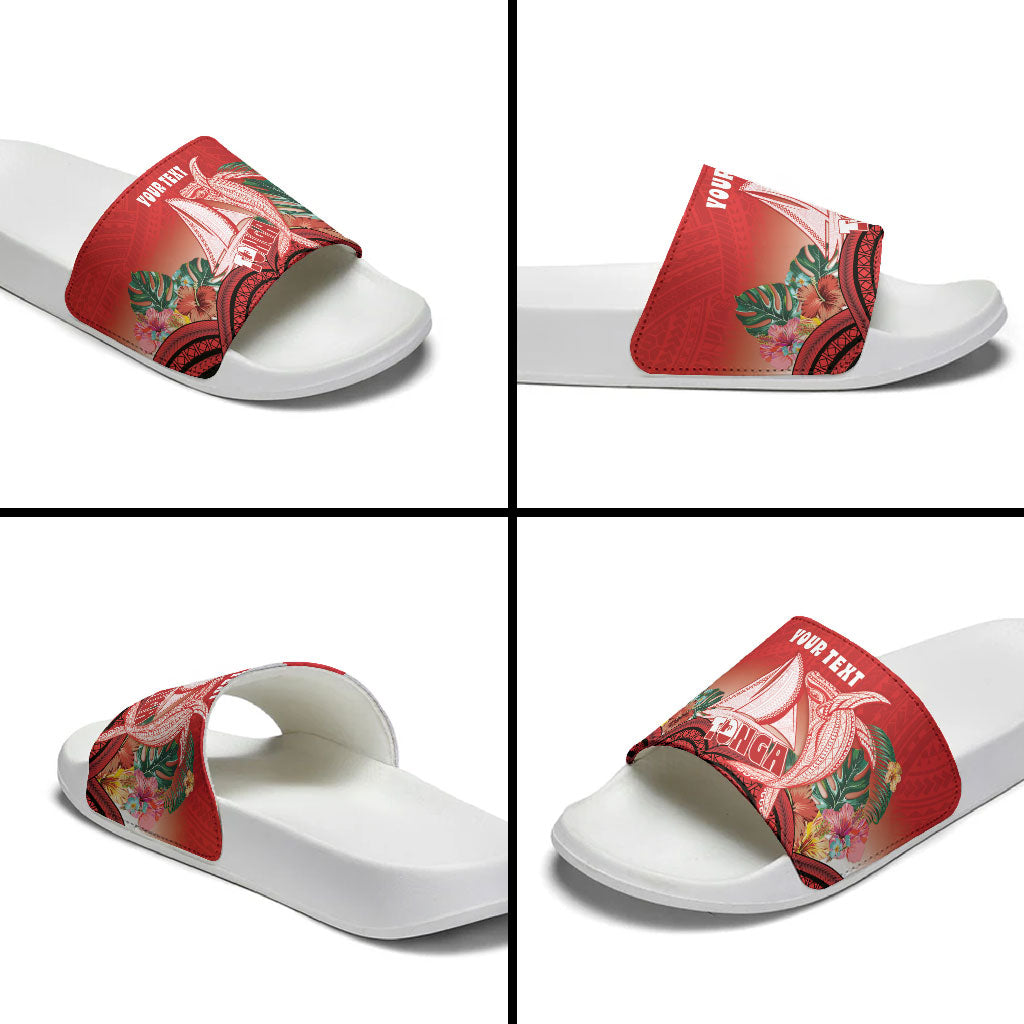 Vavau Sailing Festival Tonga Personalised Slide Sandals Humpback Whale Sailboat Tropical Vibes