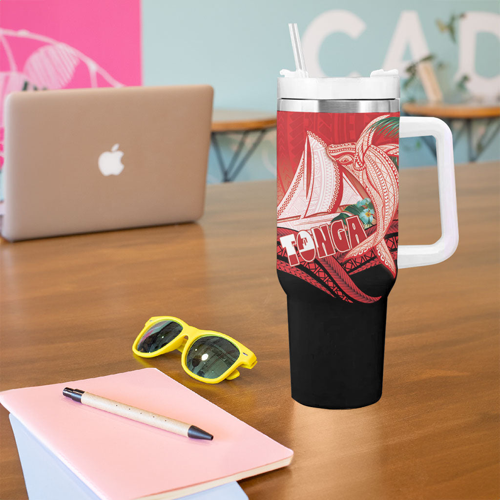 Vavau Sailing Festival Tonga Personalised Tumbler With Handle Humpback Whale Sailboat Tropical Vibes