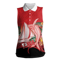 Vavau Sailing Festival Tonga Personalised Women Sleeveless Polo Shirt Humpback Whale Sailboat Tropical Vibes
