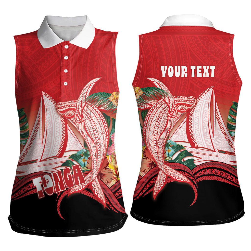Vavau Sailing Festival Tonga Personalised Women Sleeveless Polo Shirt Humpback Whale Sailboat Tropical Vibes