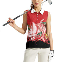 Vavau Sailing Festival Tonga Personalised Women Sleeveless Polo Shirt Humpback Whale Sailboat Tropical Vibes
