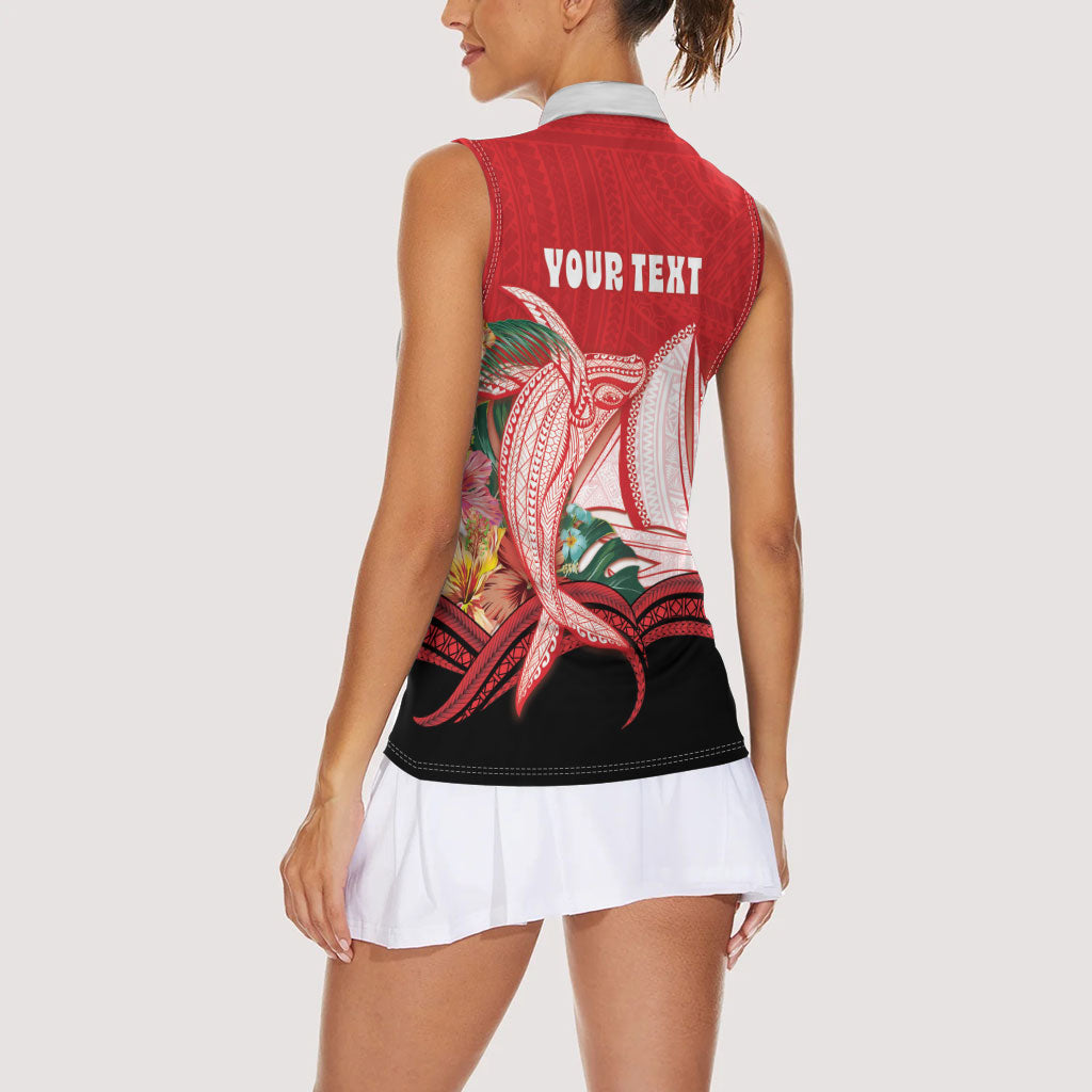 Vavau Sailing Festival Tonga Personalised Women Sleeveless Polo Shirt Humpback Whale Sailboat Tropical Vibes