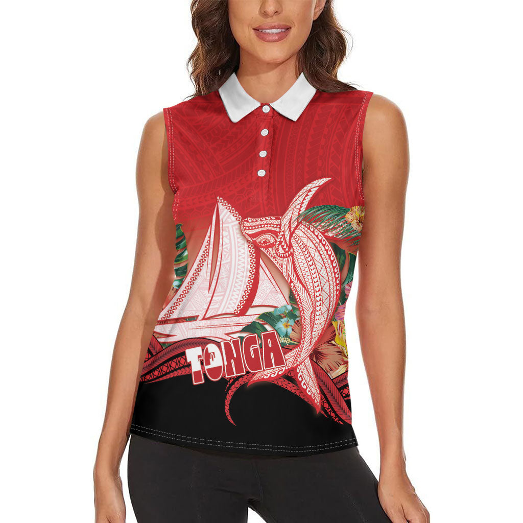 Vavau Sailing Festival Tonga Personalised Women Sleeveless Polo Shirt Humpback Whale Sailboat Tropical Vibes