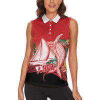 Vavau Sailing Festival Tonga Personalised Women Sleeveless Polo Shirt Humpback Whale Sailboat Tropical Vibes