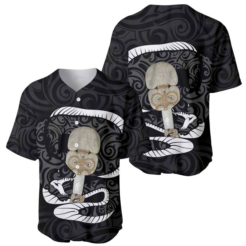 Black New Zealand Eel Baseball Jersey Aotearoa Maori Tuna With Kotiate Weapon LT14 - Polynesian Pride