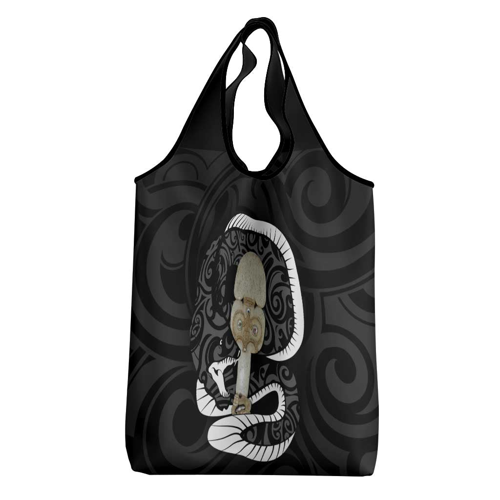 Black New Zealand Eel Grocery Bag Aotearoa Maori Tuna With Kotiate Weapon
