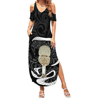 Black New Zealand Eel Summer Maxi Dress Aotearoa Maori Tuna With Kotiate Weapon LT14 Women Black - Polynesian Pride