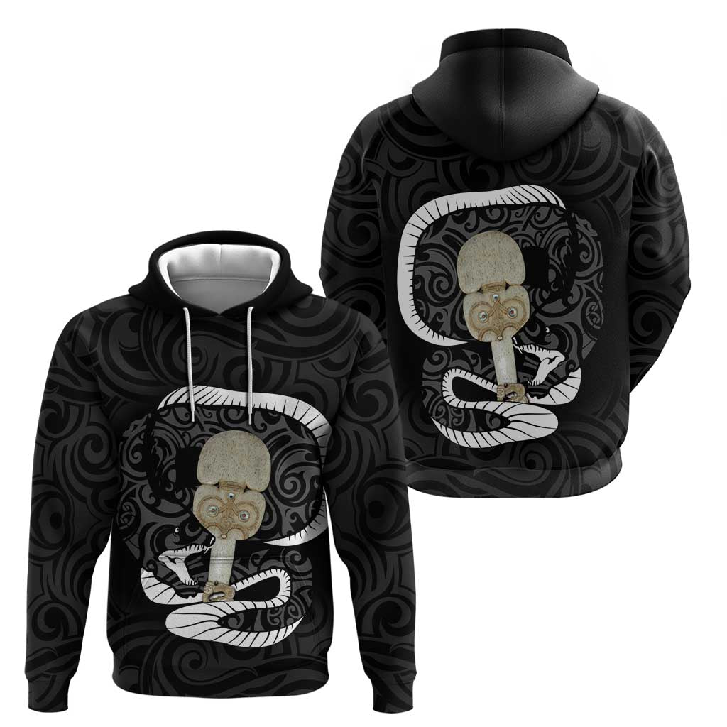 Black New Zealand Eel Zip Hoodie Aotearoa Maori Tuna With Kotiate Weapon LT14 - Polynesian Pride