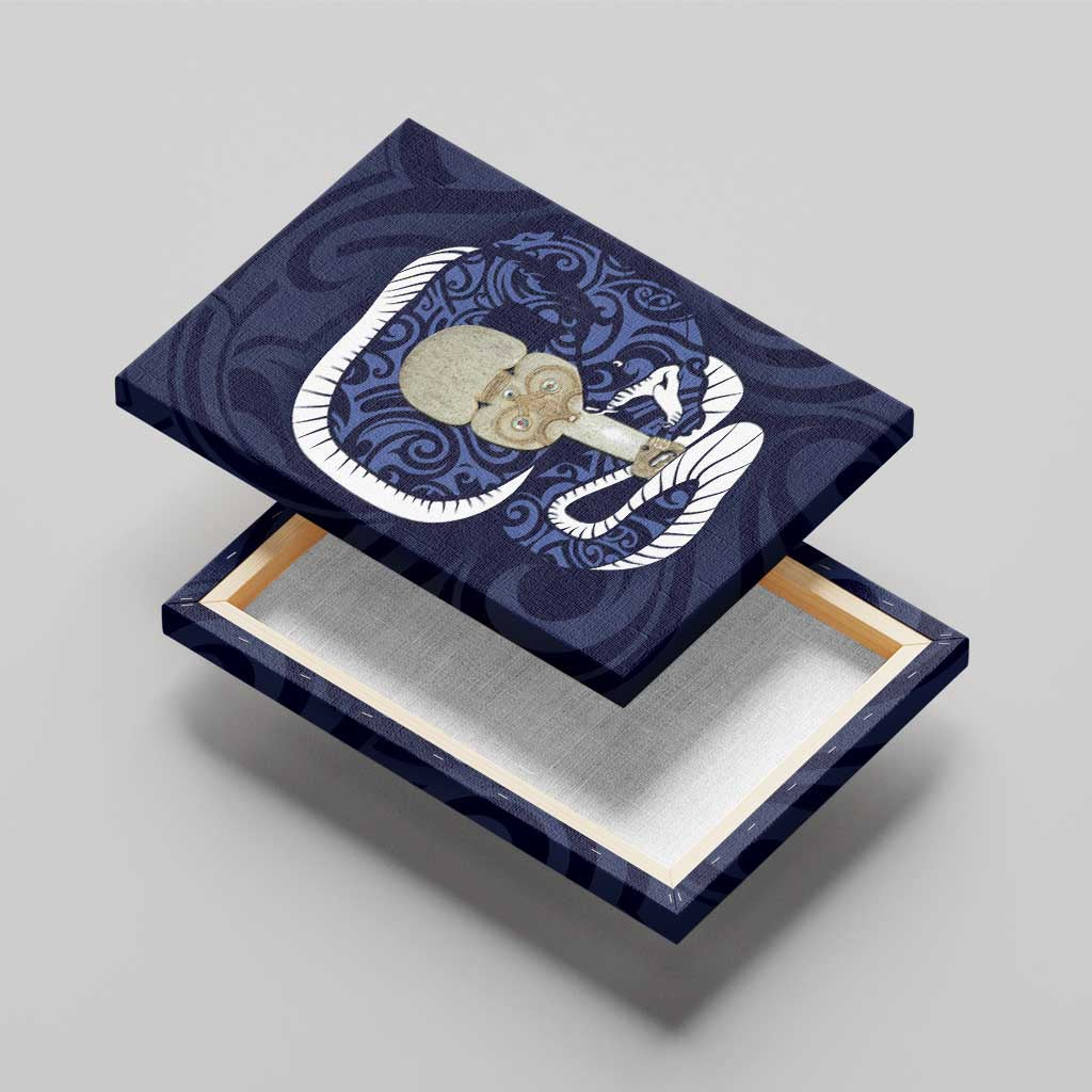 Blue New Zealand Eel Canvas Wall Art Aotearoa Maori Tuna With Kotiate Weapon