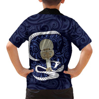 Blue New Zealand Eel Family Matching Short Sleeve Bodycon Dress and Hawaiian Shirt Aotearoa Maori Tuna With Kotiate Weapon LT14 - Polynesian Pride