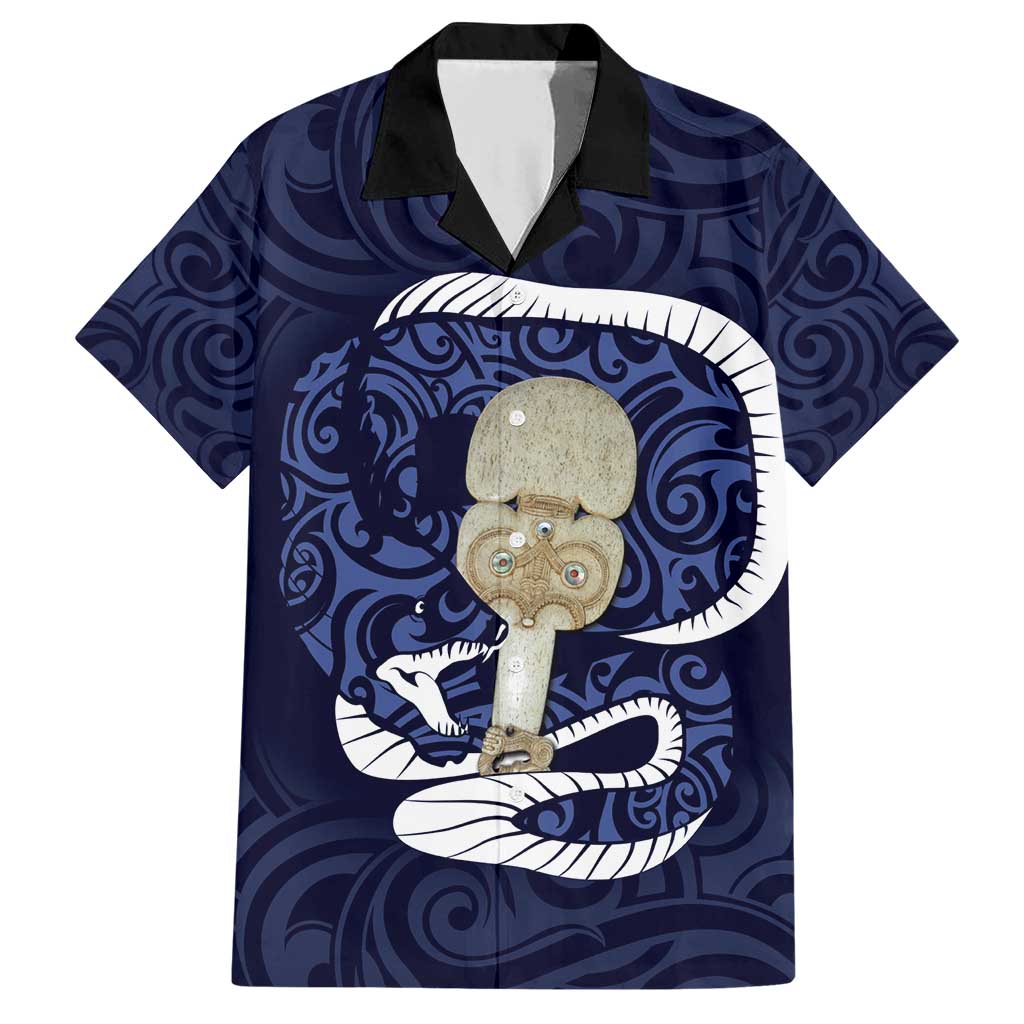 Blue New Zealand Eel Family Matching Short Sleeve Bodycon Dress and Hawaiian Shirt Aotearoa Maori Tuna With Kotiate Weapon LT14 Dad's Shirt - Short Sleeve Blue - Polynesian Pride