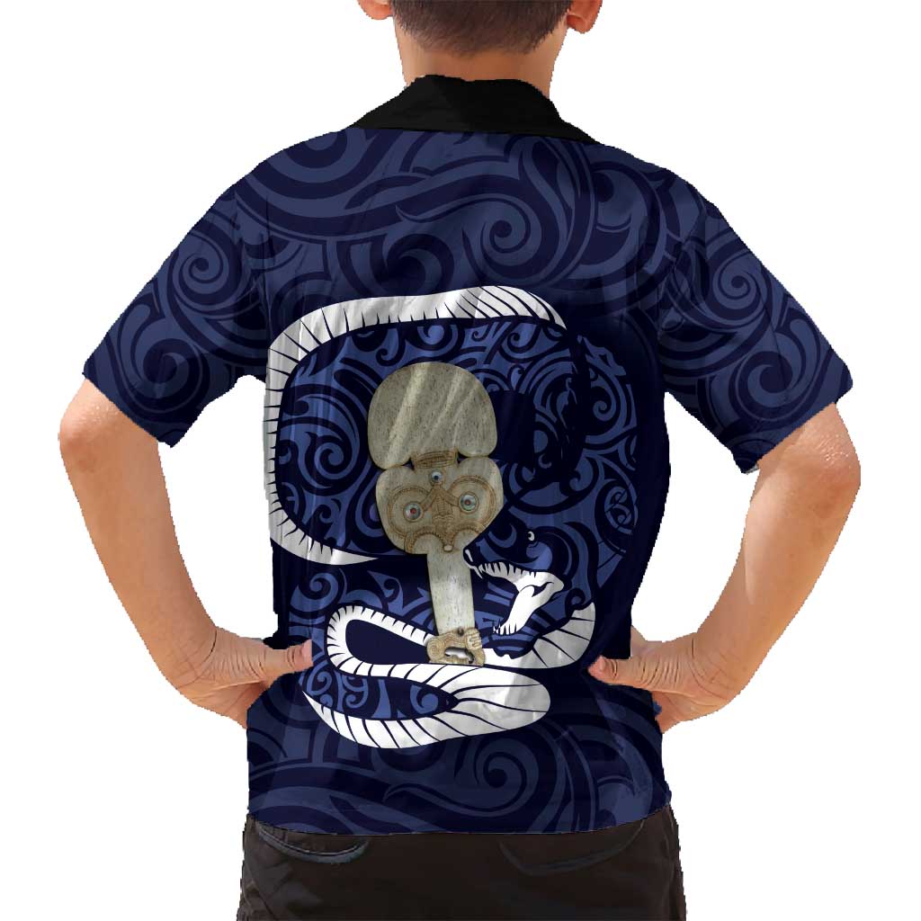 Blue New Zealand Eel Family Matching Tank Maxi Dress and Hawaiian Shirt Aotearoa Maori Tuna With Kotiate Weapon LT14 - Polynesian Pride