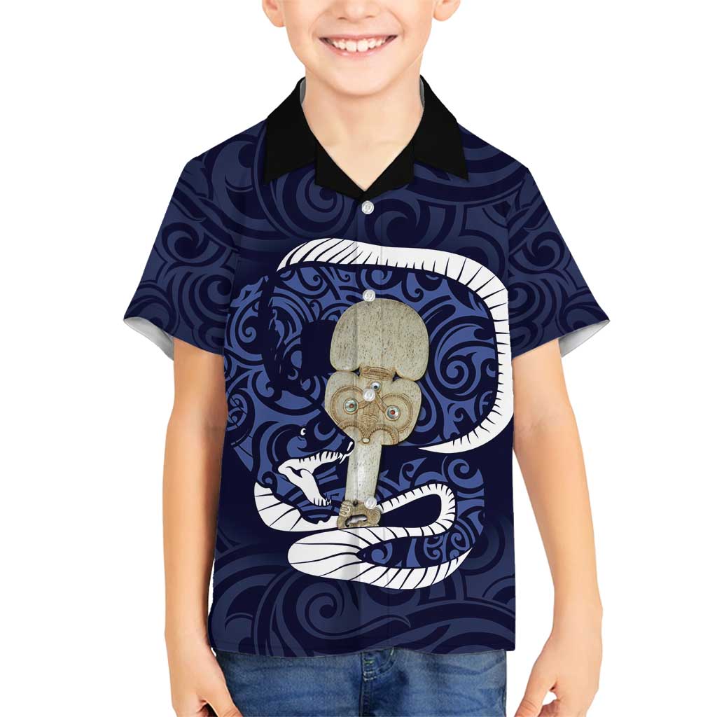 Blue New Zealand Eel Family Matching Tank Maxi Dress and Hawaiian Shirt Aotearoa Maori Tuna With Kotiate Weapon LT14 Son's Shirt Blue - Polynesian Pride