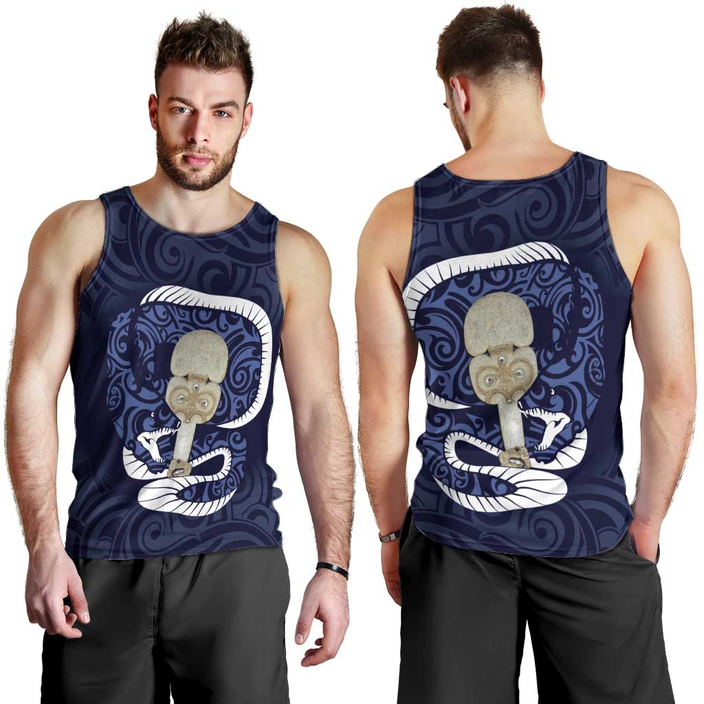 Blue New Zealand Eel Men Tank Top Aotearoa Maori Tuna With Kotiate Weapon