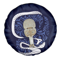 Blue New Zealand Eel Spare Tire Cover Aotearoa Maori Tuna With Kotiate Weapon