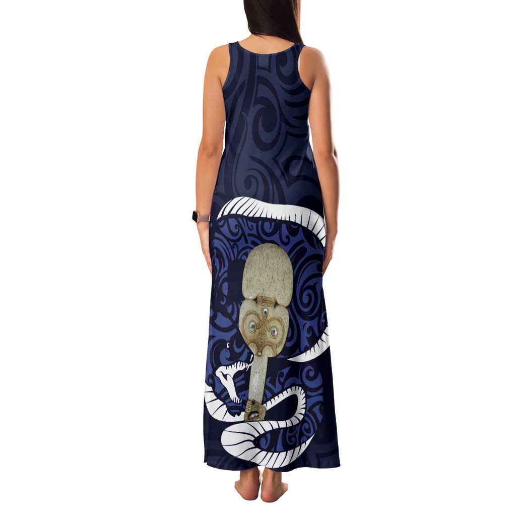 Blue New Zealand Eel Tank Maxi Dress Aotearoa Maori Tuna With Kotiate Weapon LT14 - Polynesian Pride