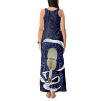 Blue New Zealand Eel Tank Maxi Dress Aotearoa Maori Tuna With Kotiate Weapon LT14 - Polynesian Pride