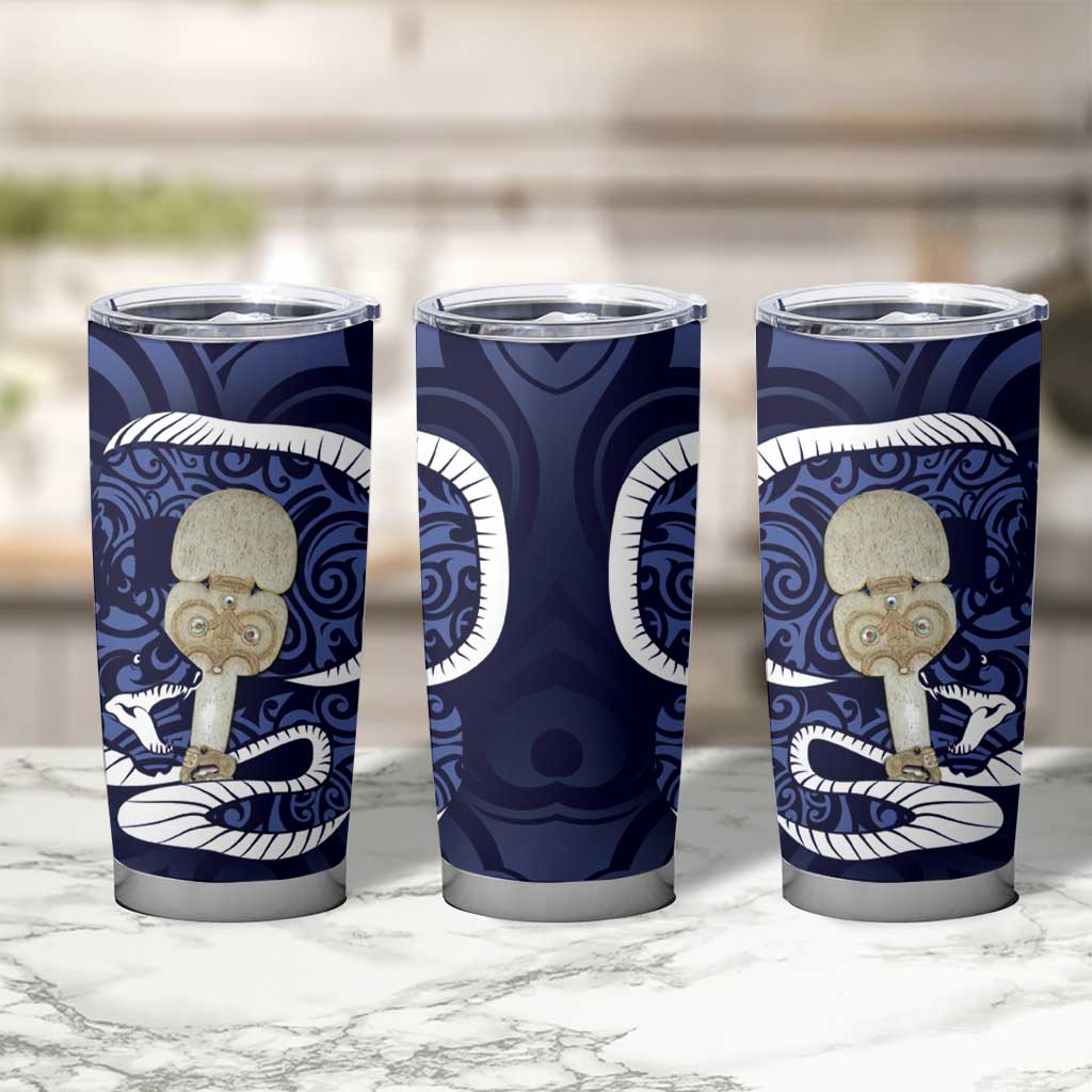 Blue New Zealand Eel Tumbler Cup Aotearoa Maori Tuna With Kotiate Weapon