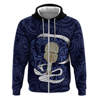 Blue New Zealand Eel Zip Hoodie Aotearoa Maori Tuna With Kotiate Weapon LT14 Zip Hoodie Blue - Polynesian Pride