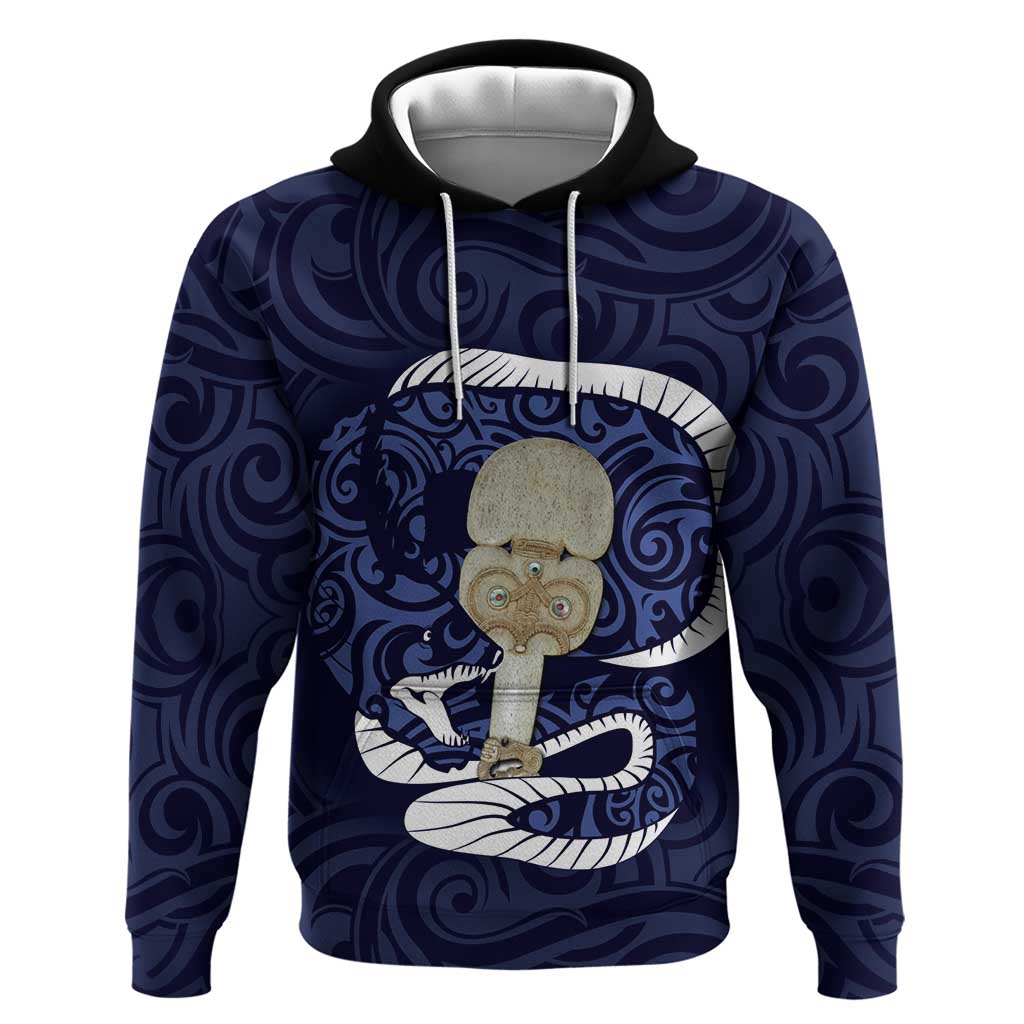 Blue New Zealand Eel Zip Hoodie Aotearoa Maori Tuna With Kotiate Weapon LT14 Pullover Hoodie Blue - Polynesian Pride