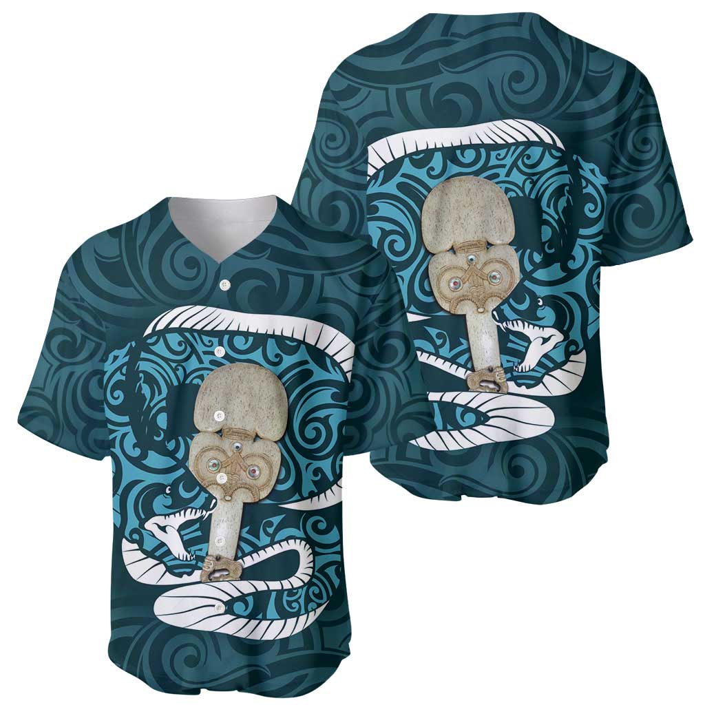Turquoise New Zealand Eel Baseball Jersey Aotearoa Maori Tuna With Kotiate Weapon LT14 - Polynesian Pride