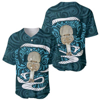 Turquoise New Zealand Eel Baseball Jersey Aotearoa Maori Tuna With Kotiate Weapon LT14 - Polynesian Pride