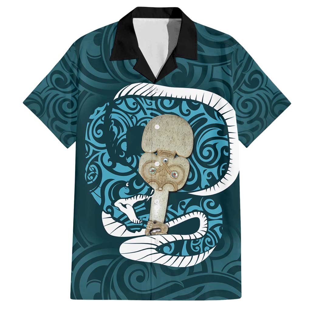 Turquoise New Zealand Eel Family Matching Off Shoulder Maxi Dress and Hawaiian Shirt Aotearoa Maori Tuna With Kotiate Weapon