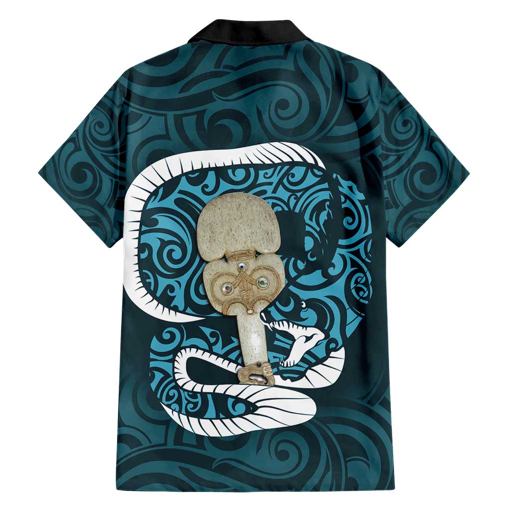 Turquoise New Zealand Eel Family Matching Short Sleeve Bodycon Dress and Hawaiian Shirt Aotearoa Maori Tuna With Kotiate Weapon LT14 - Polynesian Pride