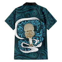 Turquoise New Zealand Eel Family Matching Short Sleeve Bodycon Dress and Hawaiian Shirt Aotearoa Maori Tuna With Kotiate Weapon LT14 - Polynesian Pride