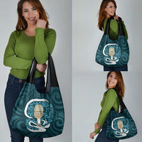 Turquoise New Zealand Eel Grocery Bag Aotearoa Maori Tuna With Kotiate Weapon