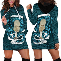 Turquoise New Zealand Eel Hoodie Dress Aotearoa Maori Tuna With Kotiate Weapon