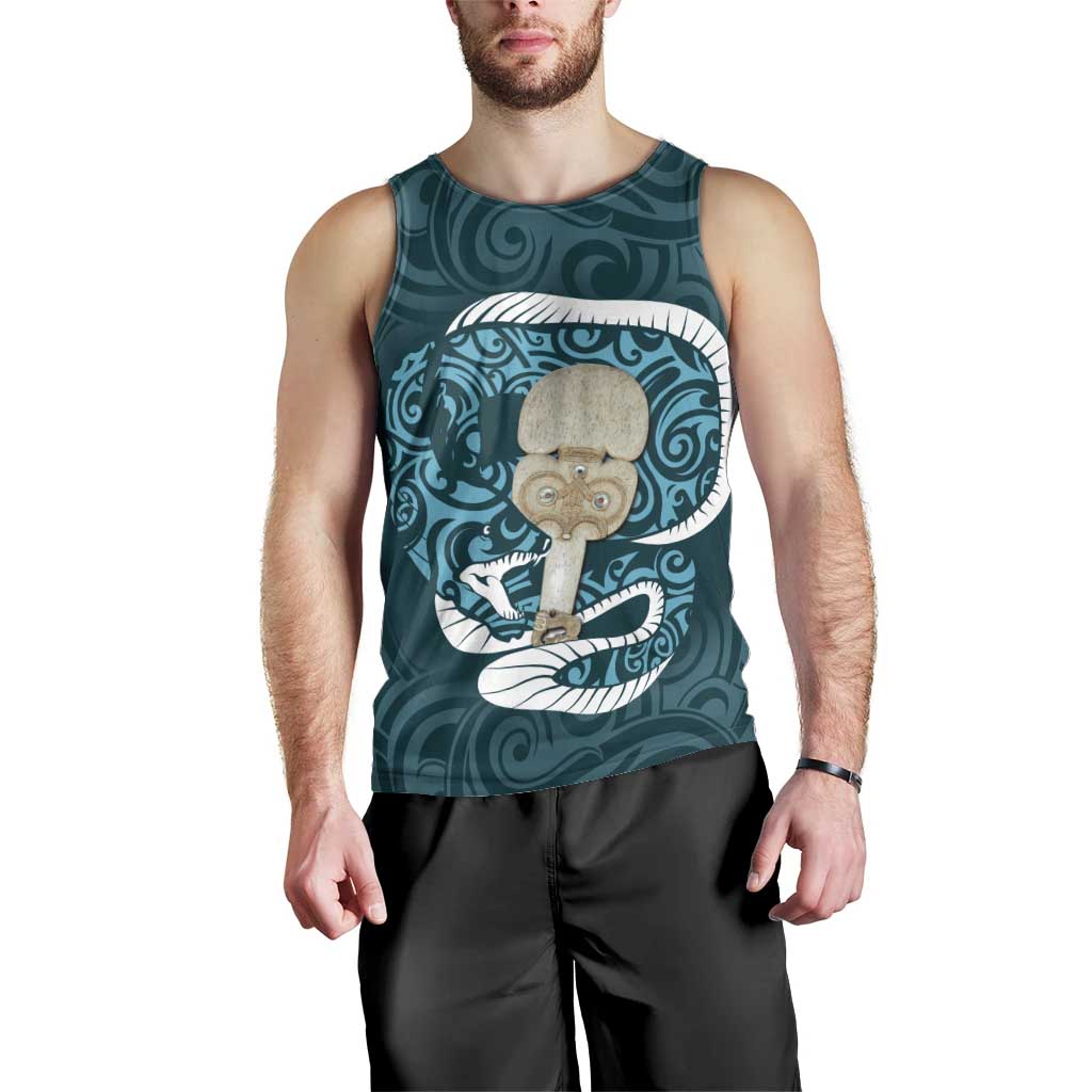 Turquoise New Zealand Eel Men Tank Top Aotearoa Maori Tuna With Kotiate Weapon