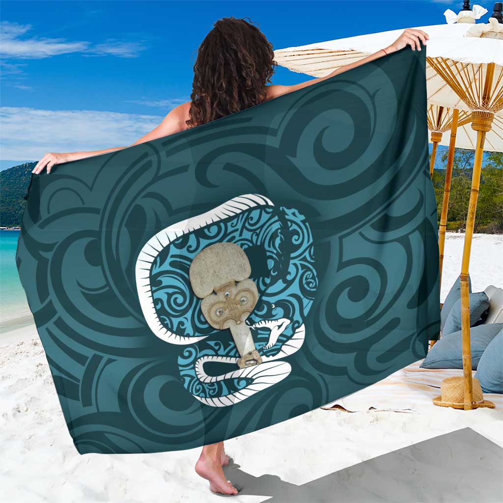 Turquoise New Zealand Eel Sarong Aotearoa Maori Tuna With Kotiate Weapon LT14 One Size 44 x 66 inches Turquoise - Polynesian Pride