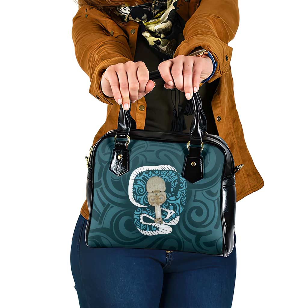 Turquoise New Zealand Eel Shoulder Handbag Aotearoa Maori Tuna With Kotiate Weapon LT14 One Size Turquoise - Polynesian Pride
