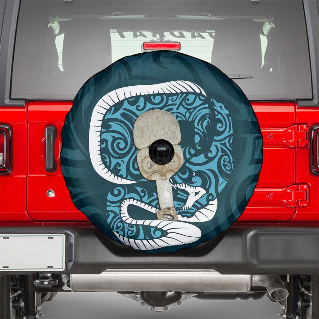 Turquoise New Zealand Eel Spare Tire Cover Aotearoa Maori Tuna With Kotiate Weapon
