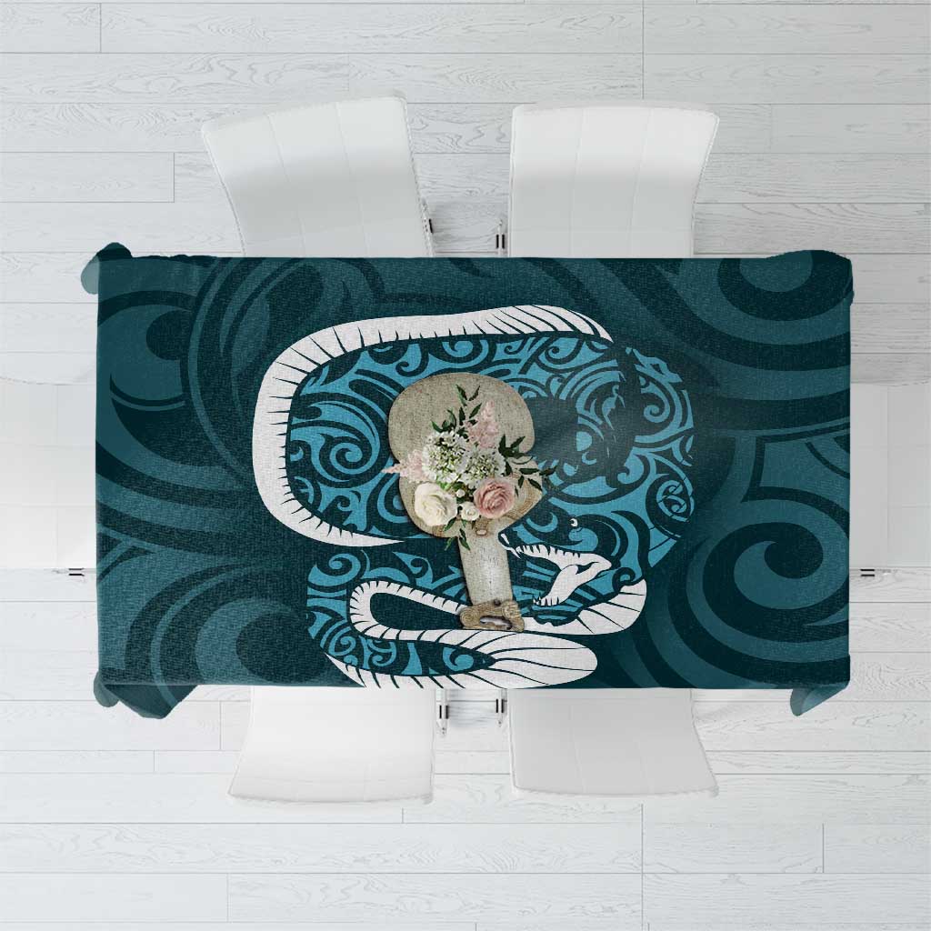Turquoise New Zealand Eel Tablecloth Aotearoa Maori Tuna With Kotiate Weapon