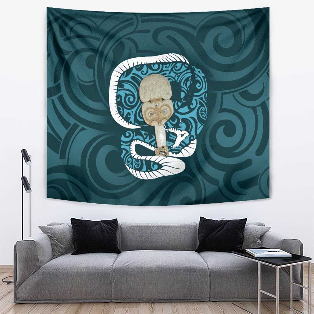Turquoise New Zealand Eel Tapestry Aotearoa Maori Tuna With Kotiate Weapon LT14 Turquoise - Polynesian Pride