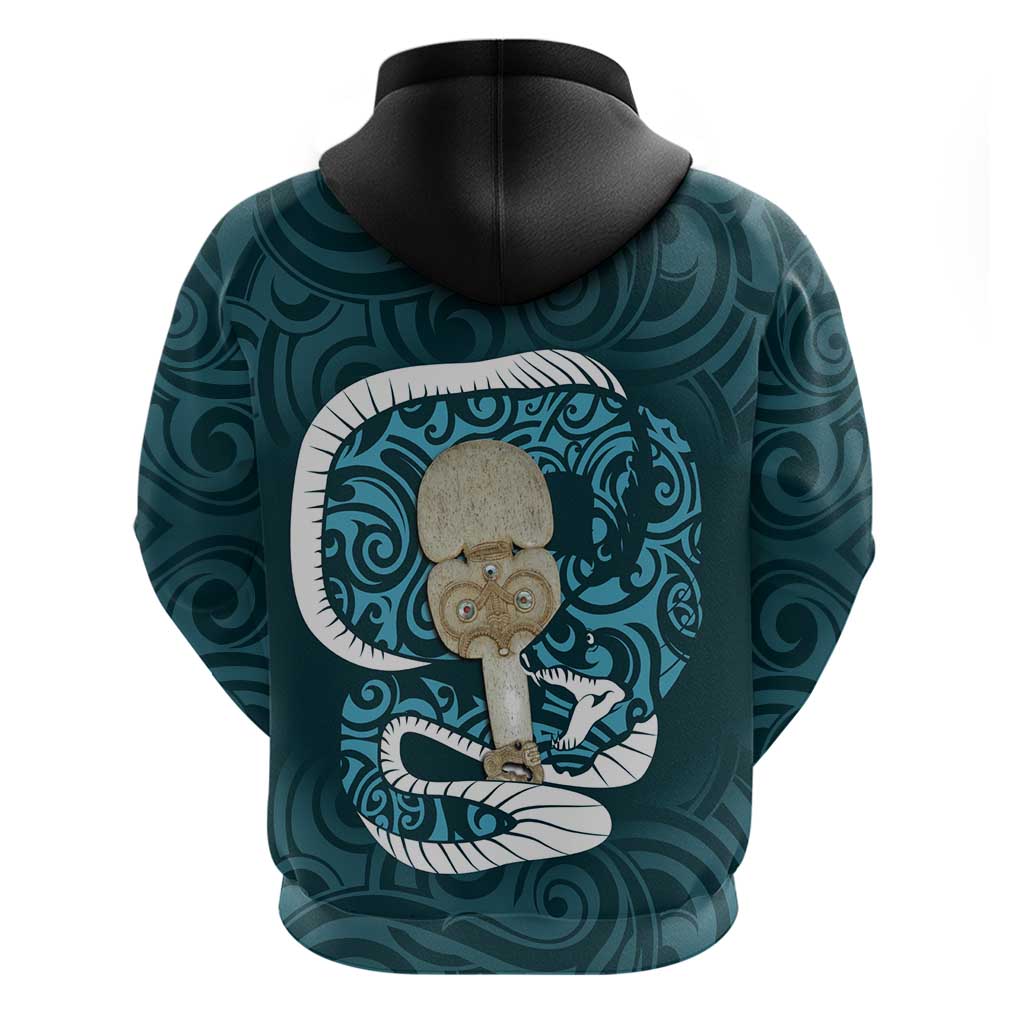 Turquoise New Zealand Eel Zip Hoodie Aotearoa Maori Tuna With Kotiate Weapon LT14 - Polynesian Pride