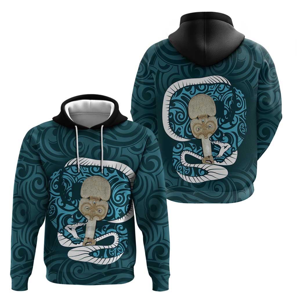 Turquoise New Zealand Eel Zip Hoodie Aotearoa Maori Tuna With Kotiate Weapon LT14 - Polynesian Pride